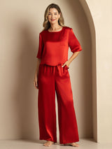 [Vin] SilkSilky-DK Halv ærme Rund Hals Dame Pyjamas 003