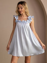 [Gråblå] SilkSilky-DK Sleeveless Square Neck Natkjole 004