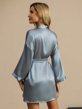 [Gråblå] SilkSilky-DK 3/4 Sleeve Dame Morgenkåbe 002