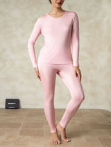 [Lyserød] SilkSilky-DK Long Sleeve Round Neck Dame Lange Underbukser 001