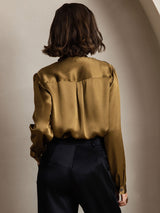 [Brun] SilkSilky-DK Long Sleeve Tie Neck Damebluser 002