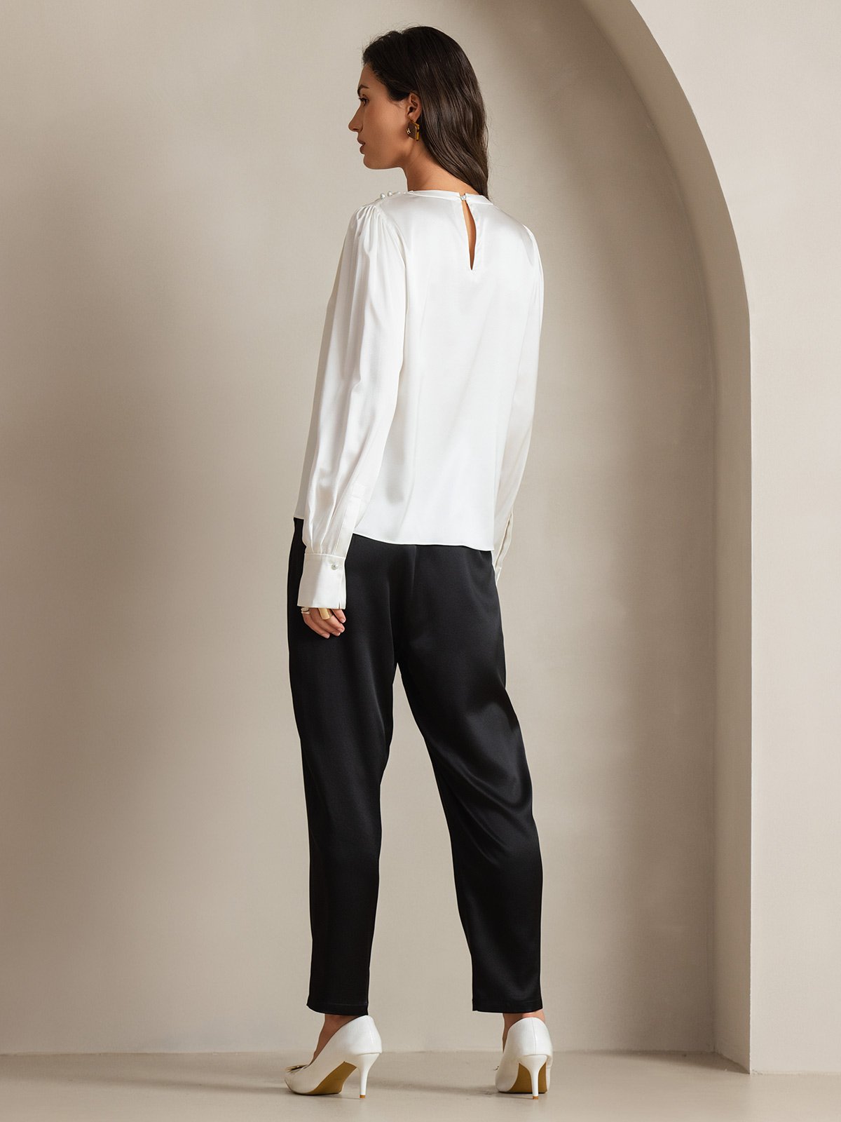 [Hvid] SilkSilky-DK 19Momme Silke Womens Shirt 002