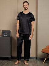 [Sort] SilkSilky-DK Short Sleeve Round Neck Pyjamas til Mænd 001