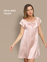 [Lys Pink] SilkSilky-DK Cap Sleeve Square Neck Natkjole 001