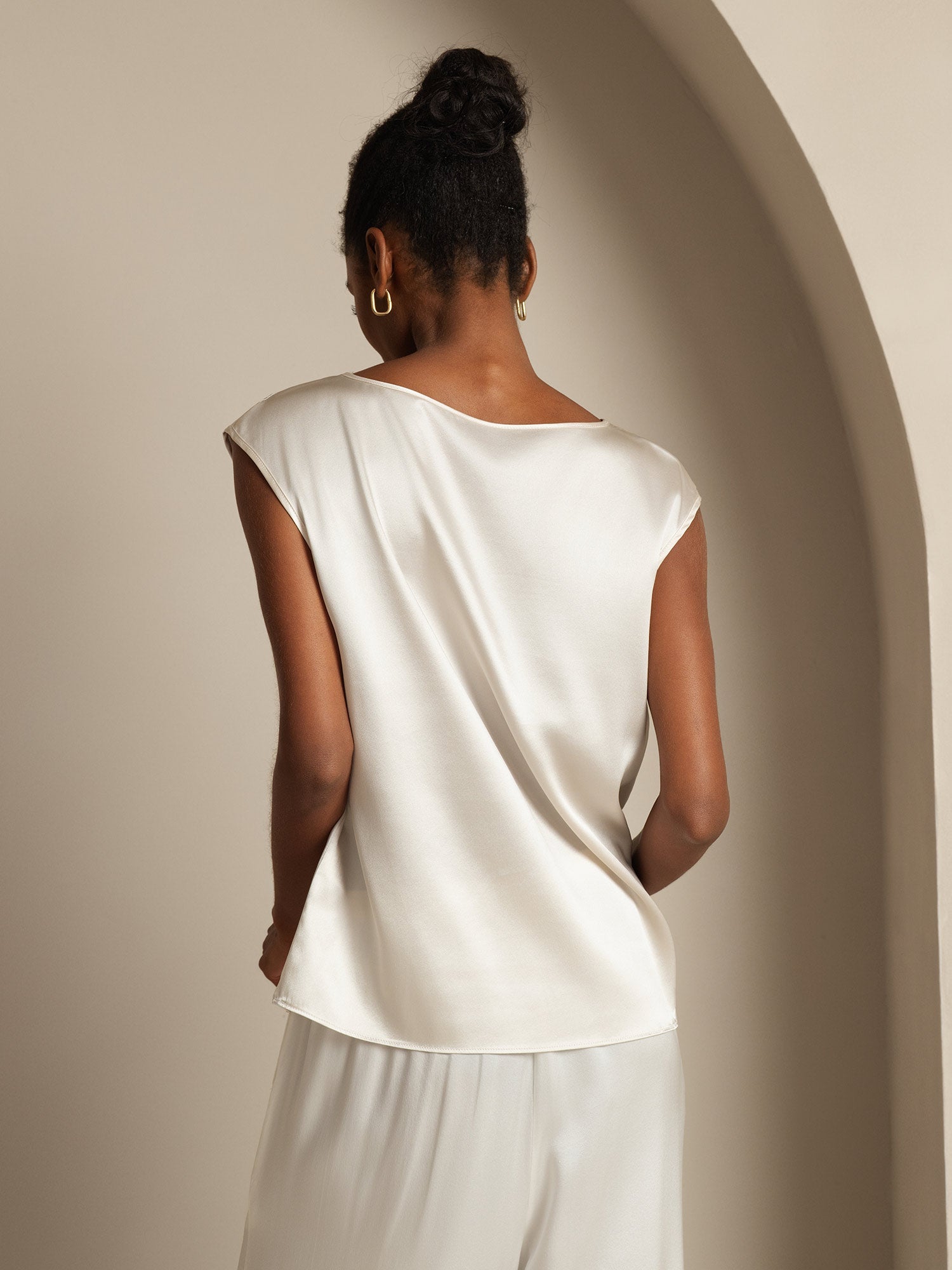 [Hvid] SilkSilky-DK Cap Sleeve Round Neck T-shirt til kvinder 002