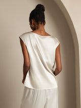 [Hvid] SilkSilky-DK Cap Sleeve Round Neck T-shirt til kvinder 002