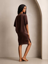 [Brun] SilkSilky-DK Half Sleeve V Neck Natkjole 002