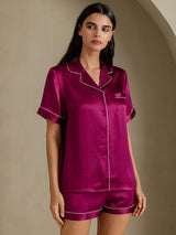 [Fuchsia] SilkSilky-DK Short Sleeve Lapel Collar Dame Pyjamas 006