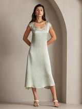 [Lysegrøn] SilkSilky-DK Kappeærmer Scoop Neck Kjole 001