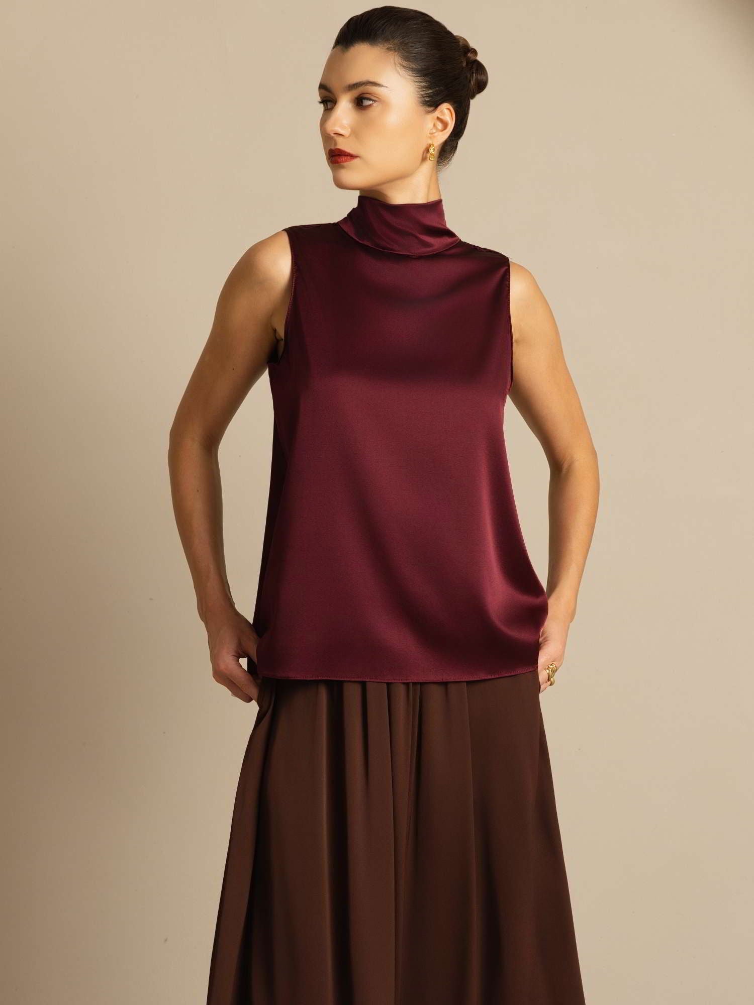 [Mørkerød] SilkSilky-DK 19Momme Silke Blouse 008