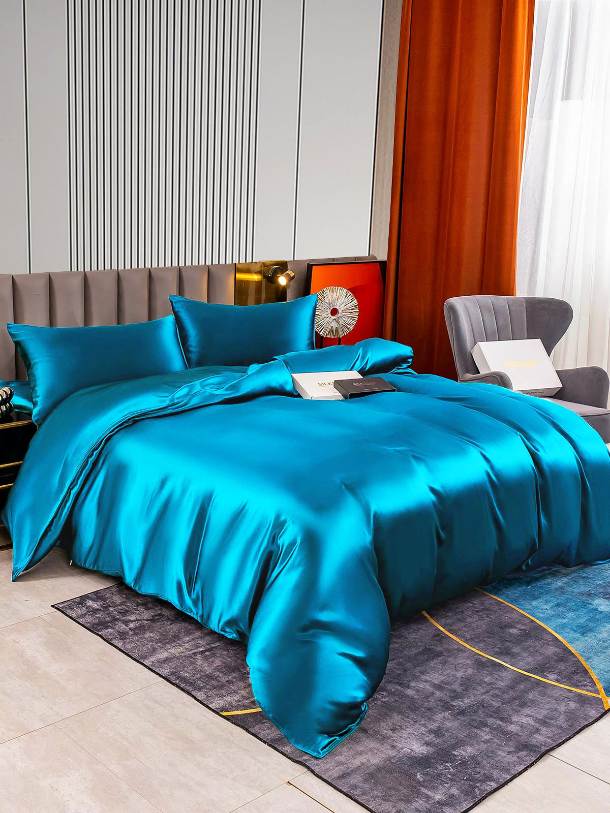 [Blågrøn] SilkSilky-DK 22Momme Bedding Set 004