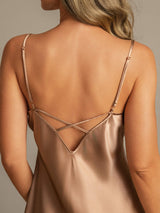 [Brun] SilkSilky-DK Sleeveless V Neck Natkjole 005