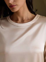 [Beige] SilkSilky-DK 3/4 Sleeve Round Neck Kjole 003