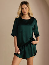 [Mørkegrøn] SilkSilky-DK Short Sleeve Round Neck Dame Pyjamas 001