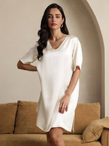 [Beige] SilkSilky-DK Half Sleeve V Neck Natkjole 001