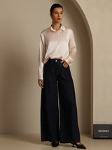 [Lys Pink] SilkSilky-DK Long Sleeve Lapel Collar Dameskjorte 005