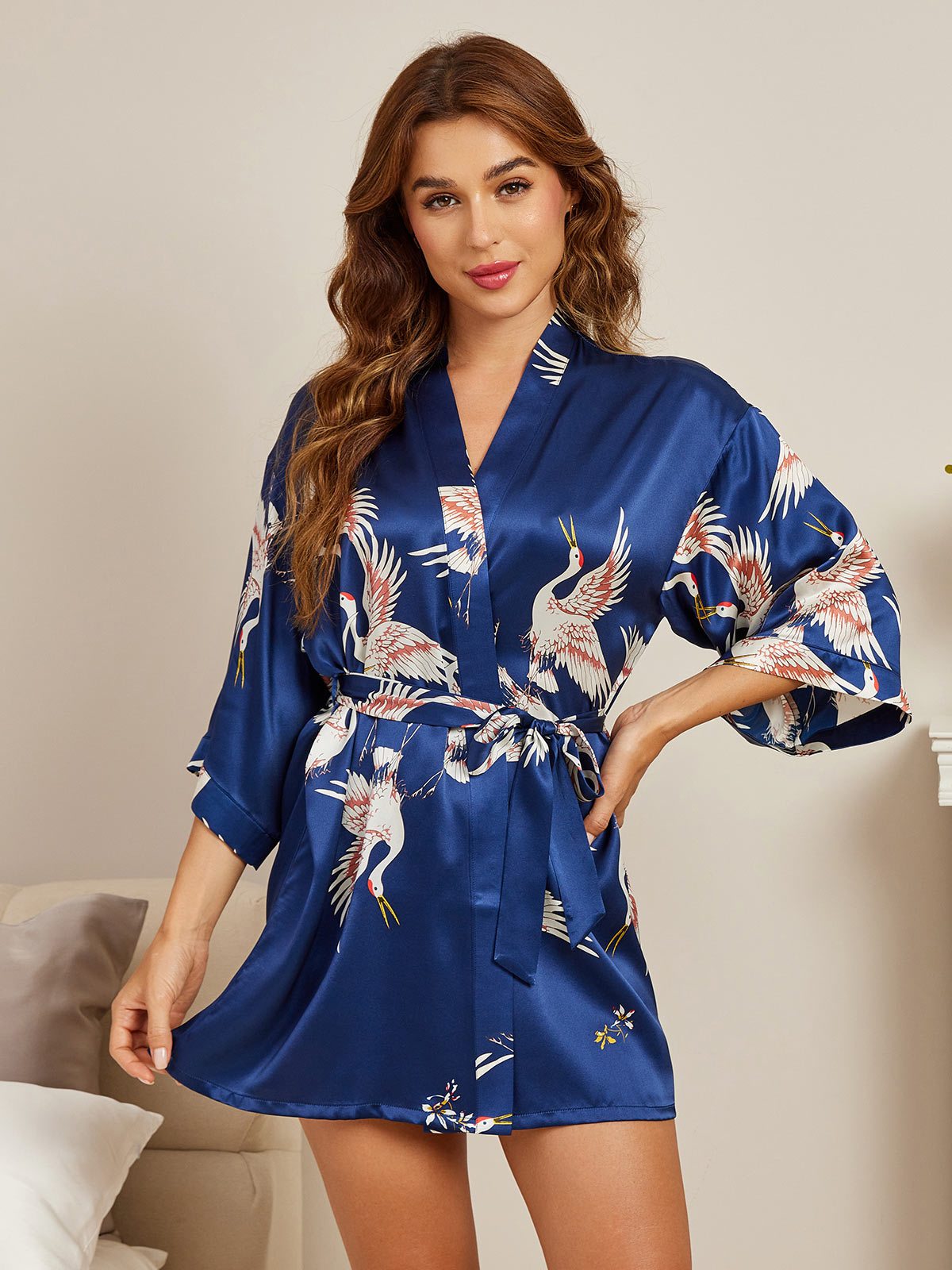 SilkSilky-DK 19Momme Womens Robe Mørkeblå 003