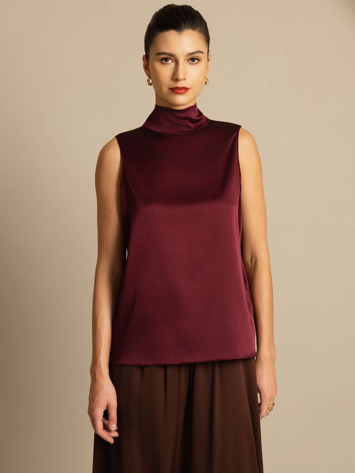 [Mørkerød] SilkSilky-DK 19Momme Silke Blouse 003