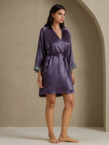 [Lilla Grå] SilkSilky-DK 3/4 Sleeve Dame Morgenkåbe 006