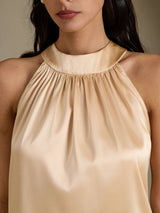 [Champagne] SilkSilky-DK Sleeveless Halter T-shirt til kvinder 004