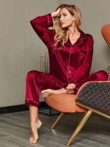 [Vin] SilkSilky-DK Long Sleeve Lapel Collar Dame Pyjamas 007