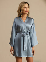 [Gråblå] SilkSilky-DK 3/4 Sleeve Dame Morgenkåbe 003