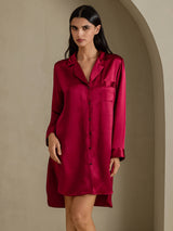 [Vin] SilkSilky-DK Long Sleeve Lapel Collar Soveskjorte 001