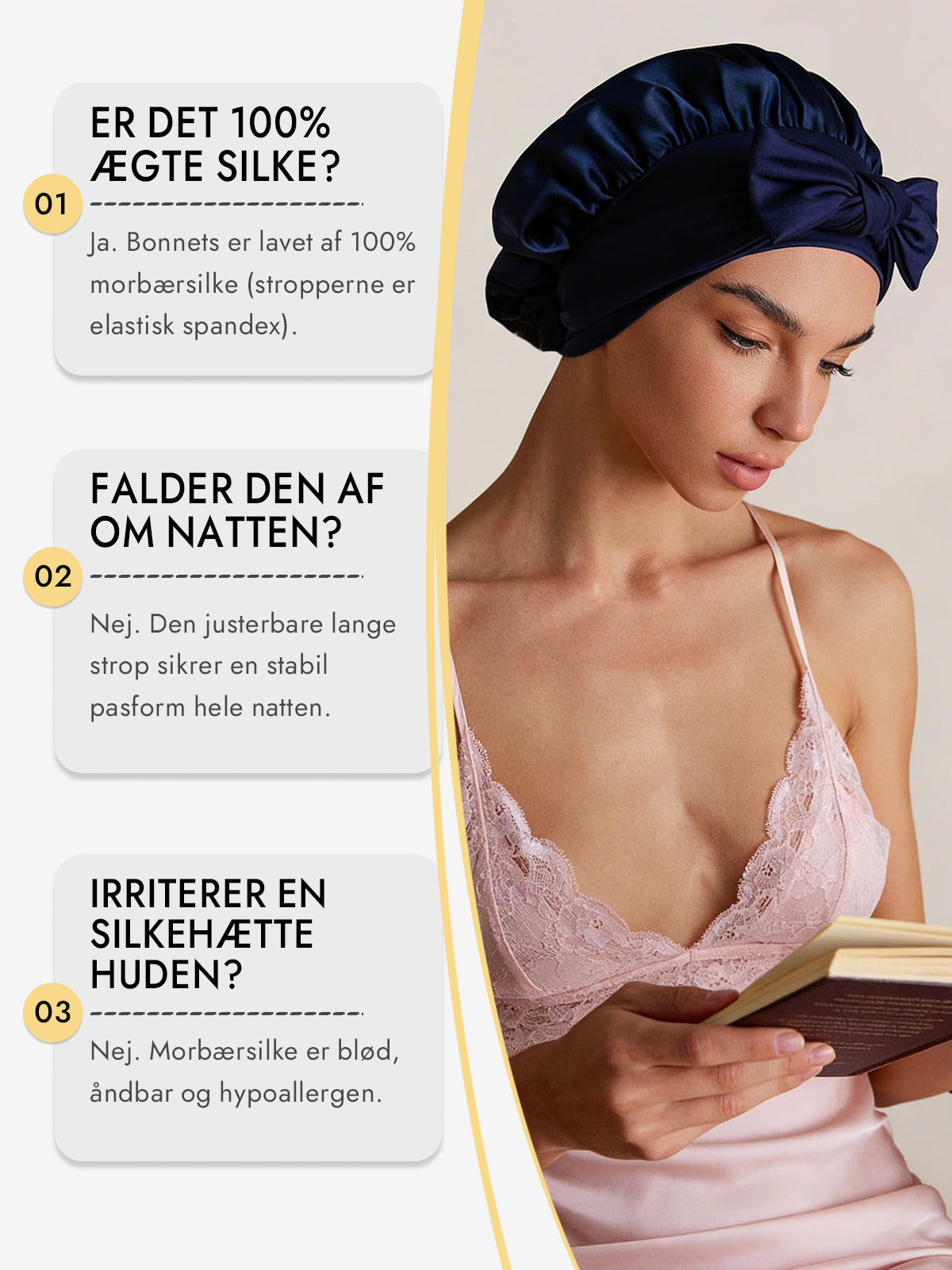 [Mørkeblå] SilkSilky-DK Silke Sleep Cap 006