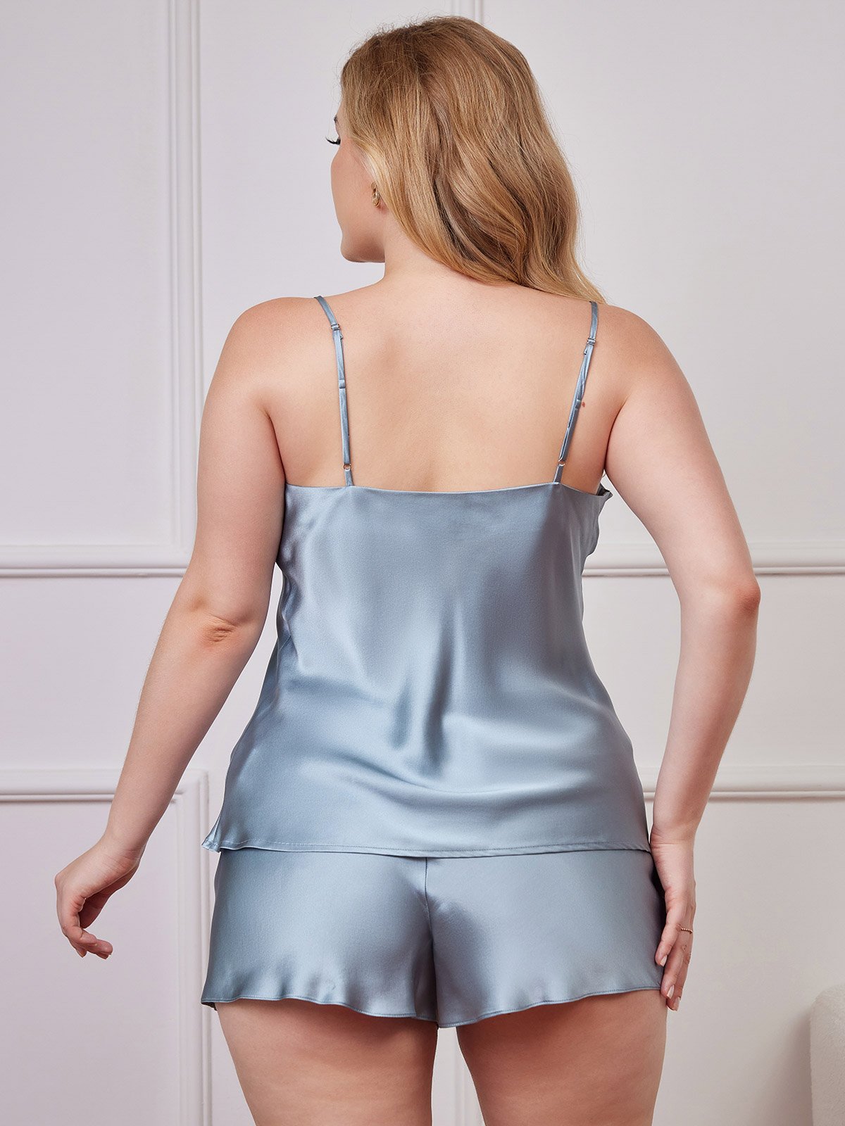 SilkSilky-DK Plus Size Camisole Set Gråblå 002