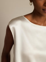 [Hvid] SilkSilky-DK Cap Sleeve Round Neck T-shirt til kvinder 004
