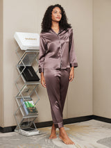 [Kaffe] SilkSilky-DK Langærmet Notchkrage Dame Pyjamas 005