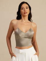 [Kaki] SilkSilky-DK Spaghetti Strap V Neck Camisole Top 001