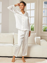 [Hvid] SilkSilky-DK Long Sleeve Lapel Collar Dame Pyjamas 005