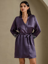 [Lilla Grå] SilkSilky-DK 3/4 Sleeve Dame Morgenkåbe 005