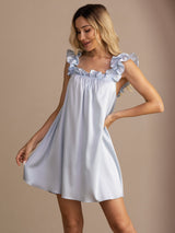 [Gråblå] SilkSilky-DK Sleeveless Square Neck Natkjole 005
