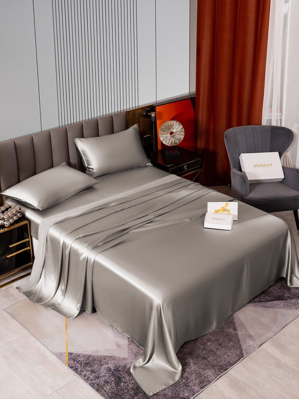 [Grå] SilkSilky-DK 22Momme Bedding Set 002