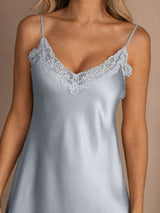[Gråblå] SilkSilky-DK Sleeveless V Neck Natkjole 004