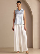 [Lyseblå] SilkSilky-DK Sleeveless Lapel Collar Dameskjorte 006