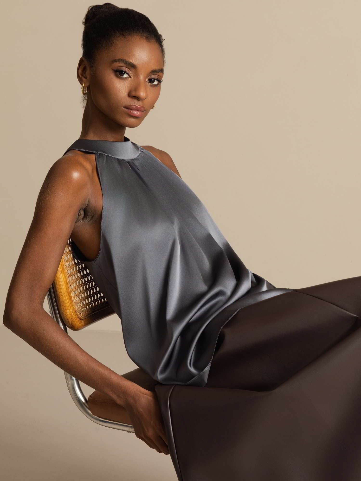 [Mørkegrå] SilkSilky-DK 19Momme Silke Womens T-Shirt 006