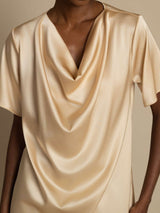 [Champagne] SilkSilky-DK Short Sleeve Cowl Neck Damebluser 004
