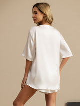 [Hvid] SilkSilky-DK Short Sleeve Round Neck Dame Pyjamas 002
