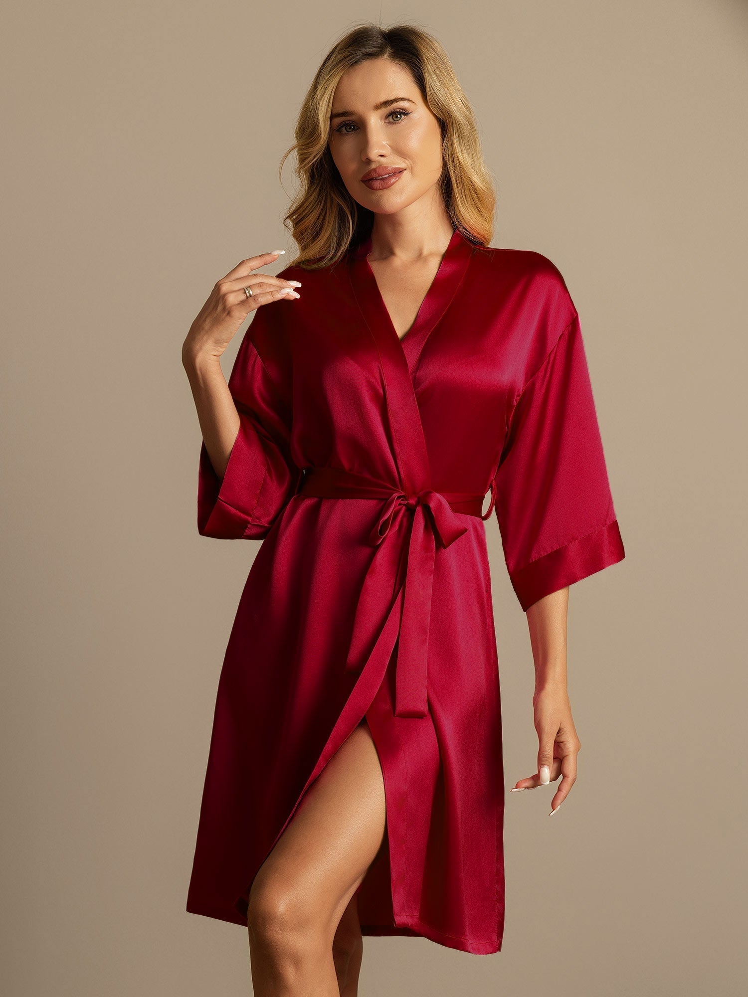 [Vin] SilkSilky-DK 3/4 Sleeve Dame Morgenkåbe 001