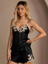 [Sort] SilkSilky-DK Sleeveless V Neck Camisole Sæt 001