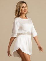 [Hvid] SilkSilky-DK Short Sleeve Round Neck Dame Pyjamas 003