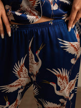 [Mørkeblå] SilkSilky-DK 19Momme Langærmet Notchkrage Dame Pyjamas 010