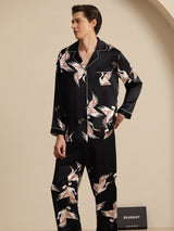 [Sort] SilkSilky-DK Long Sleeve Notch Collar Pyjamas til Mænd 003