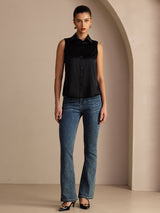 [Sort] SilkSilky-DK Sleeveless Lapel Collar Dameskjorte 006