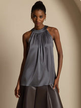 [Mørkegrå] SilkSilky-DK Sleeveless Halter T-shirt til kvinder 001