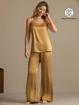 [Tan] SilkSilky-DK 19Momme Spaghetti Rem Dyb Rund Halsudskæring Camisole Sæt 001