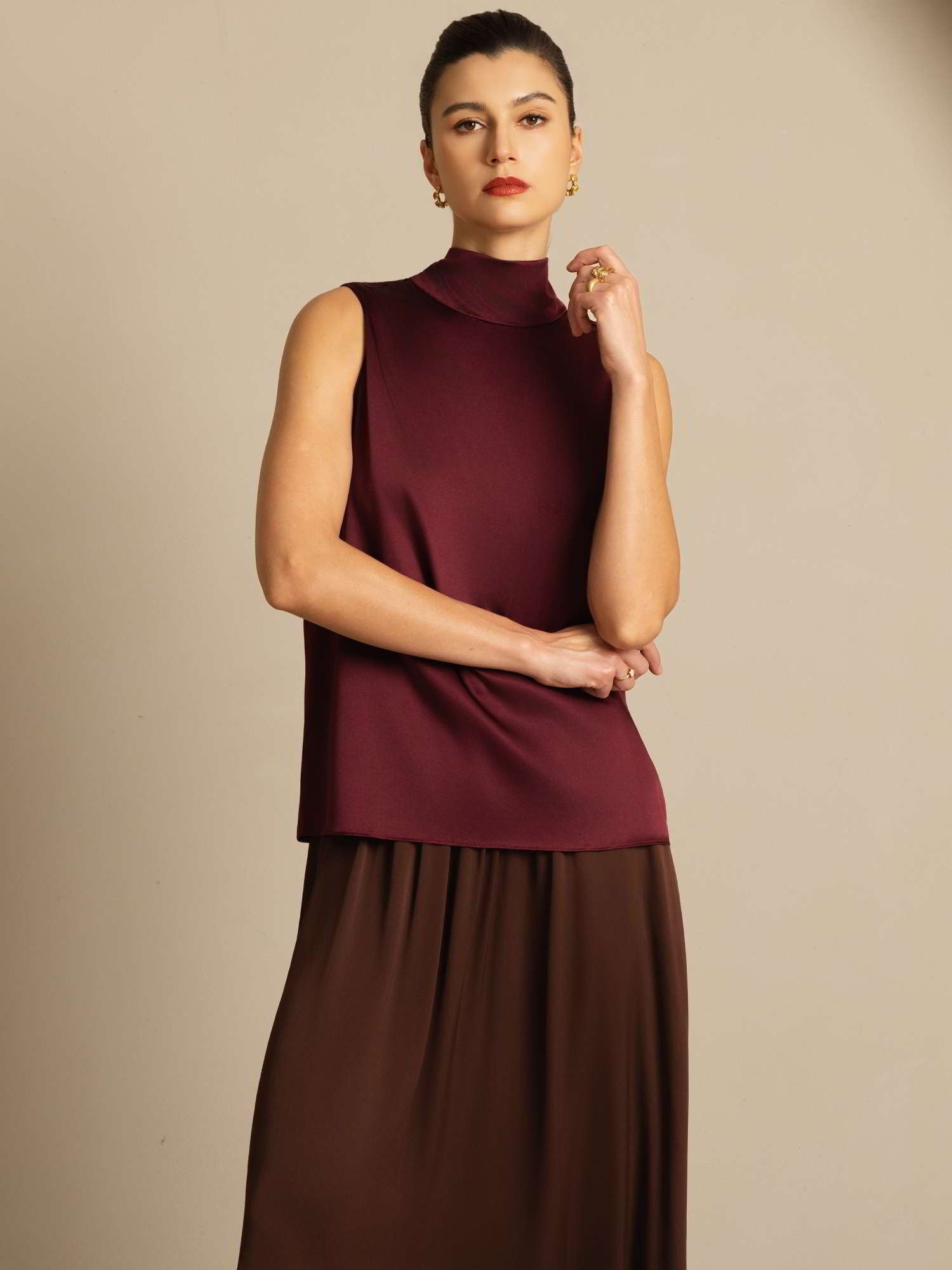 [Mørkerød] SilkSilky-DK 19Momme Silke Blouse 007